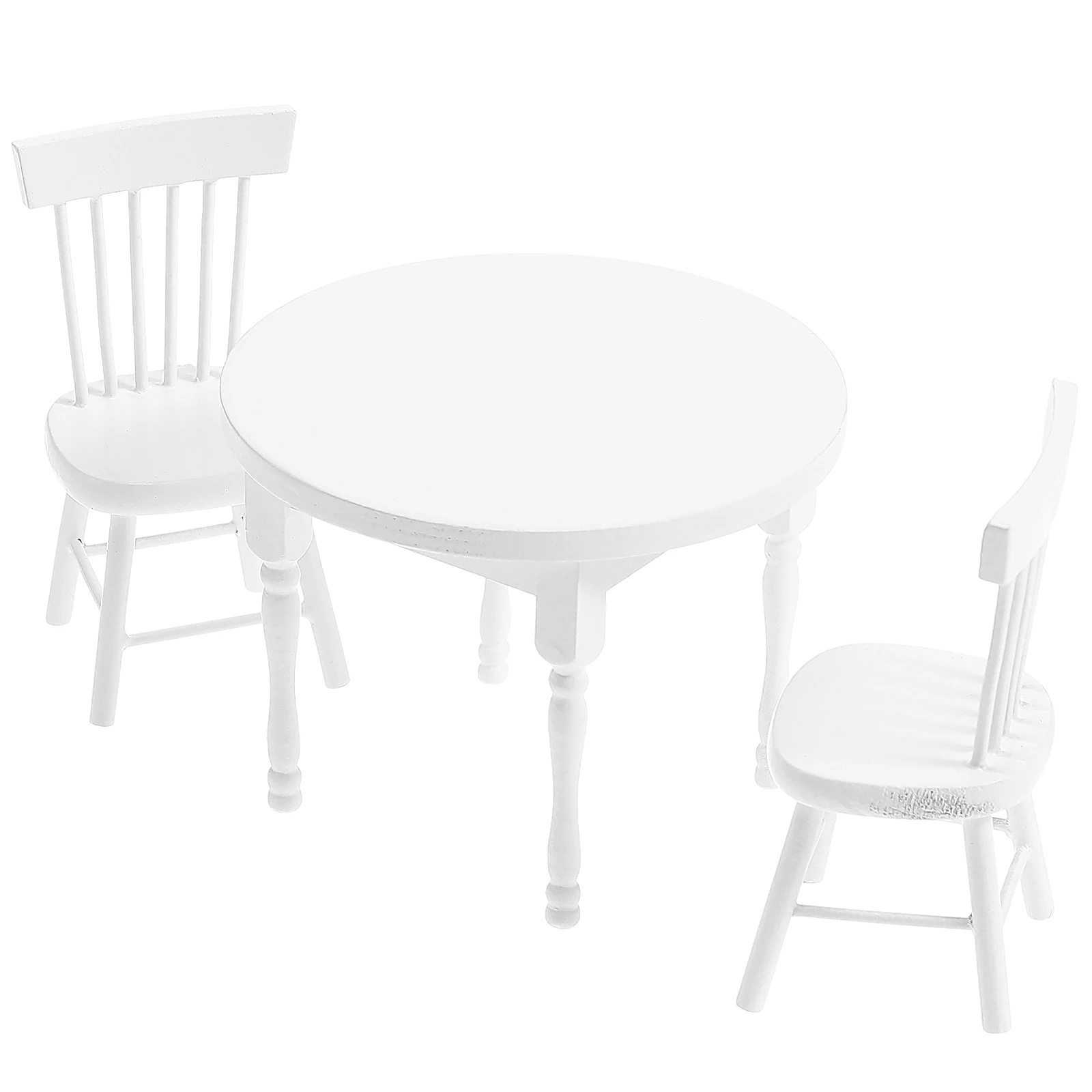 

White Round Table Suit Miniature Dollhouse Furniture Chairs Toy Dining Side Accessories Set Wooden Texture Sturdy Construction