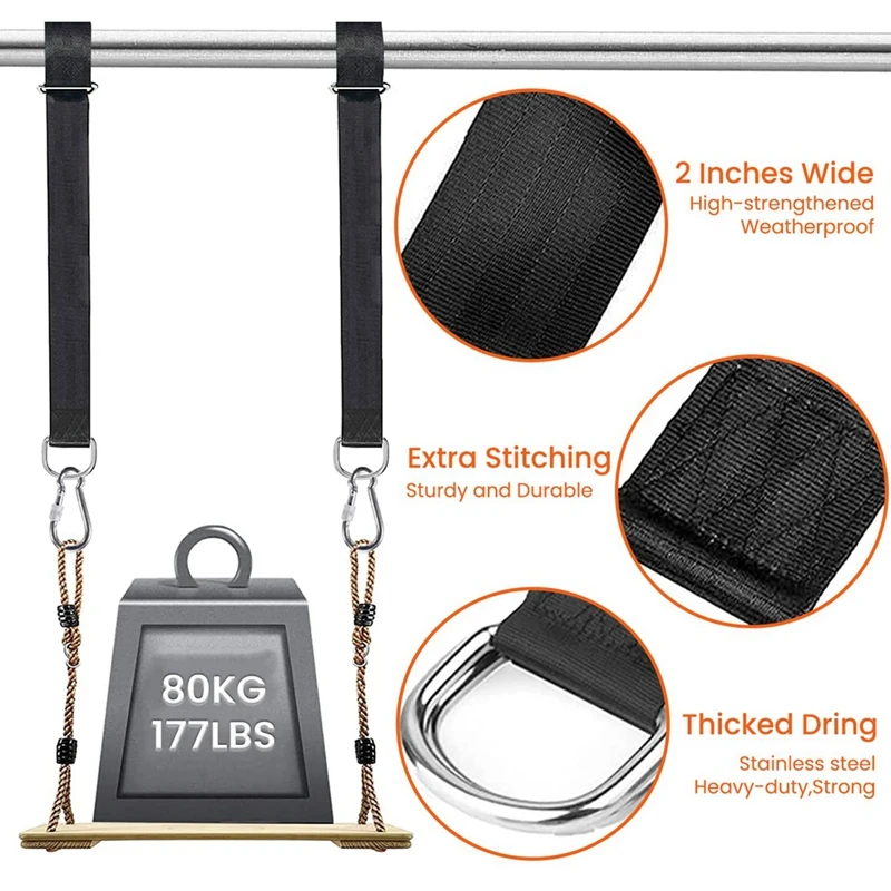 2Pcs 1.5M Tree Swing Straps Hanging Kit With 2 Carabiners Single Bar Extension Belt Belt