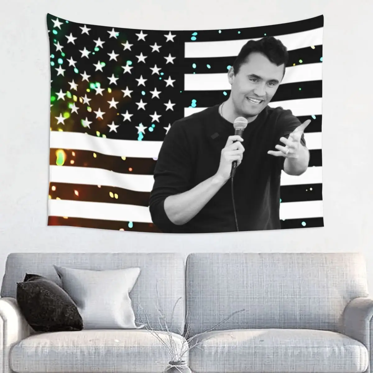 Charlie Kirk American Flag Tapestry Wall Hanging Printed Polyester Tapestries Fantasy Blanket Dorm Decor 95x73cm
