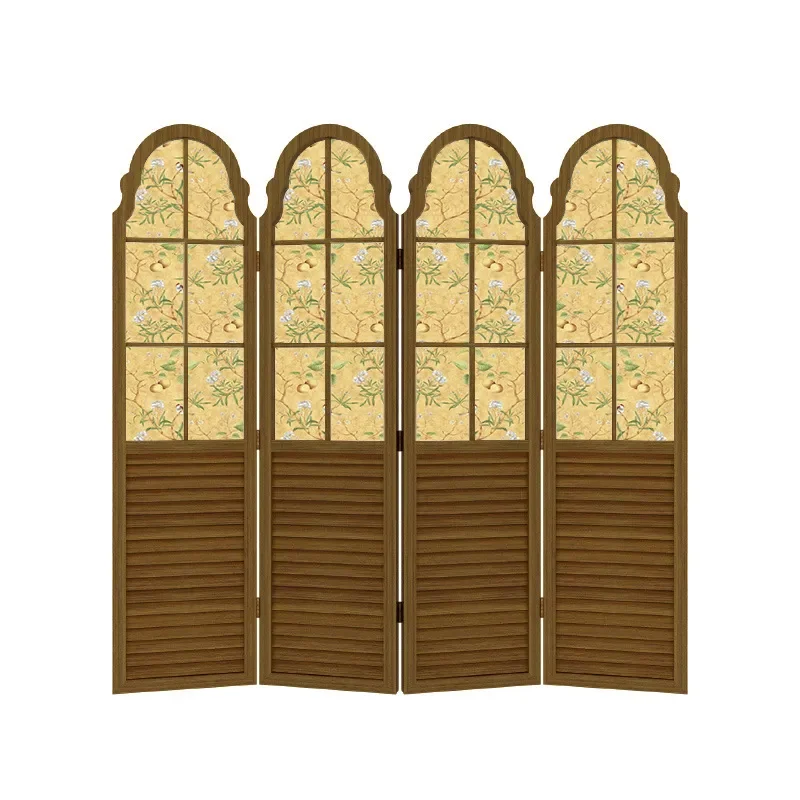 French Retro Floral Vine Folding Screen Partition Mobile Room Divider for Living Room Hotel Exhibition Hall Antique Style