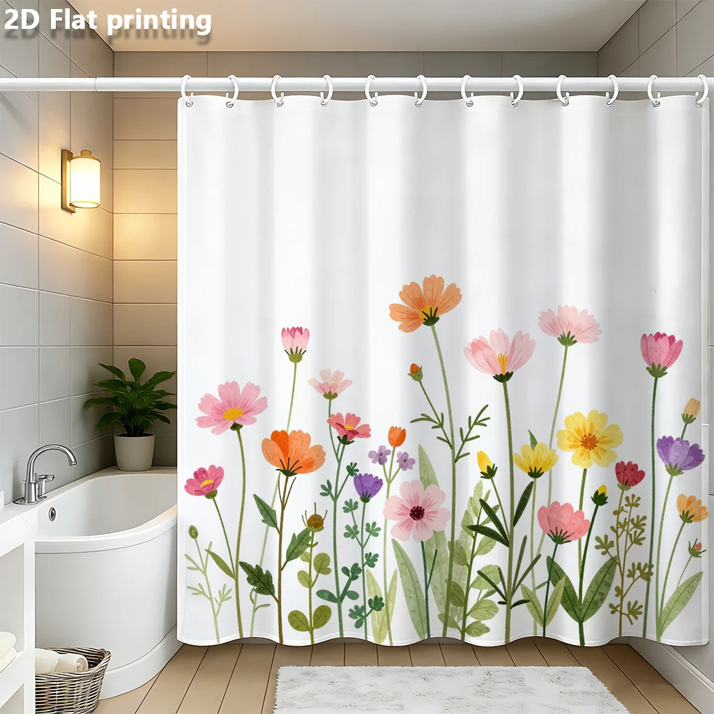 

Watercolor Floral Shower Curtain 1pc with 12 Hooks Polyester 2D Flat Print 70.8x70.8 Inch Spring Garden Decor for Bathroom