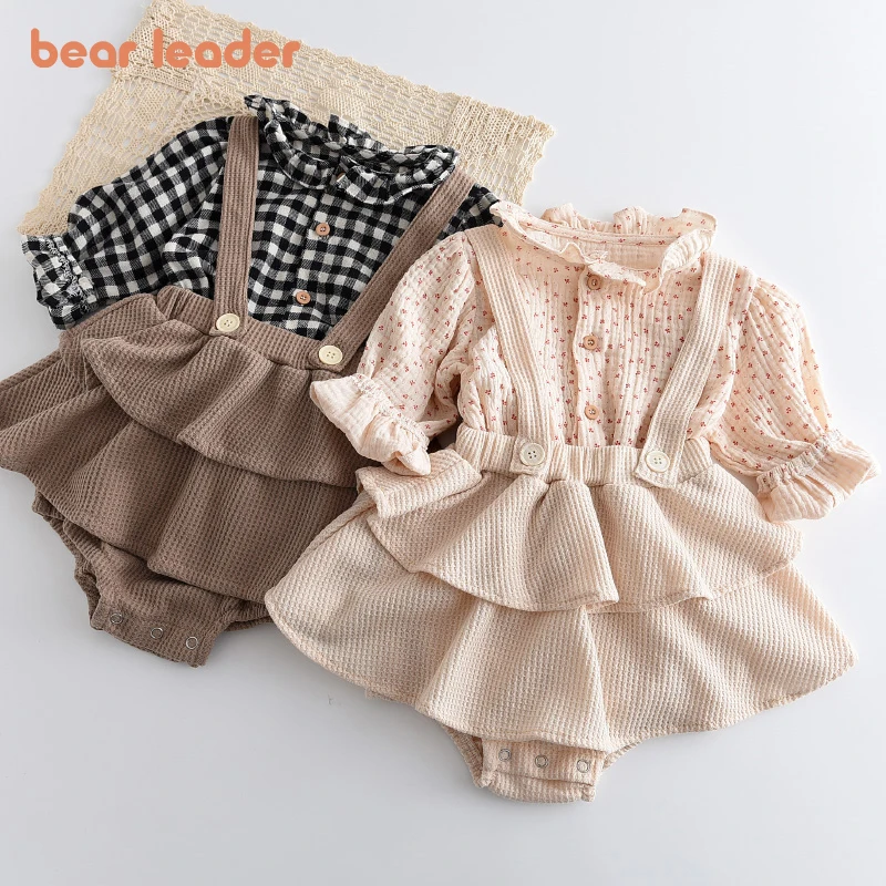 Bear Leader Baby Girls Clothing Sets Toddler Blouses And Suspender Rompers Outfits Spring Linen Clothes Newborn Strap Outfits