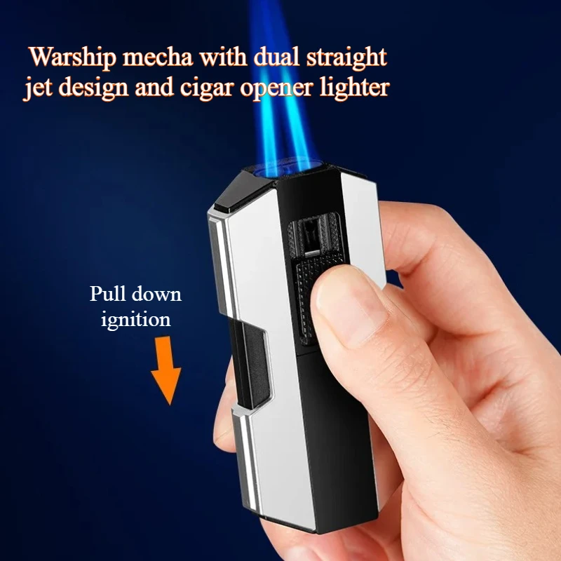 

Новая многофункциональная механическая прикуриватель с двойным прямым впрыском, металлический надувной ветрозащитный аксессуар для сигар, мужской подарок