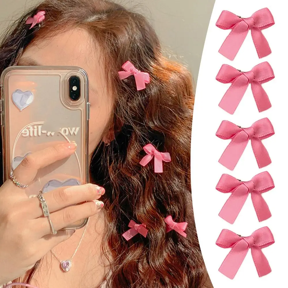 Pink Ribbon Bow Small Hairpin Forehead Clip Headwear Clip And Clip Braid Ins Hair Cute Accessories Versatile Sweet Hair I5Z6