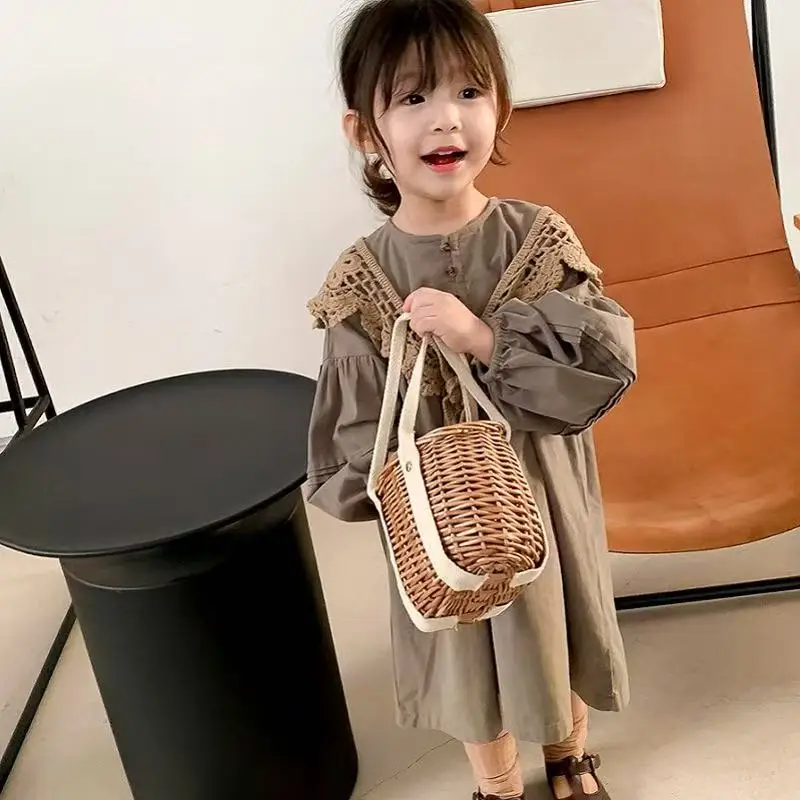 

Fall Girls Clothes Girls Dress Spring Autumn New Korean Fashion Retro Lace Long Sleeve Toddler Girl Dresses Baby Girl Dress 2-7Y