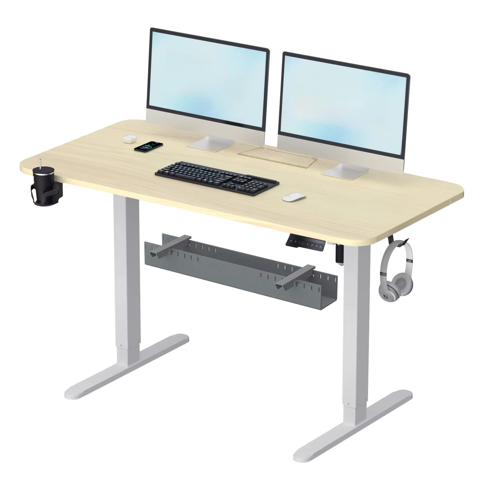 55 x 24 electric height adjustable stand table with cable management tray, anti-collision, home office workstation
