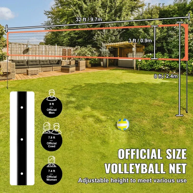 

【Popular】Portable Volleyball Set For Backyard Beach With 32ft Professional Volleyball Net Outdoor Volleyball Net