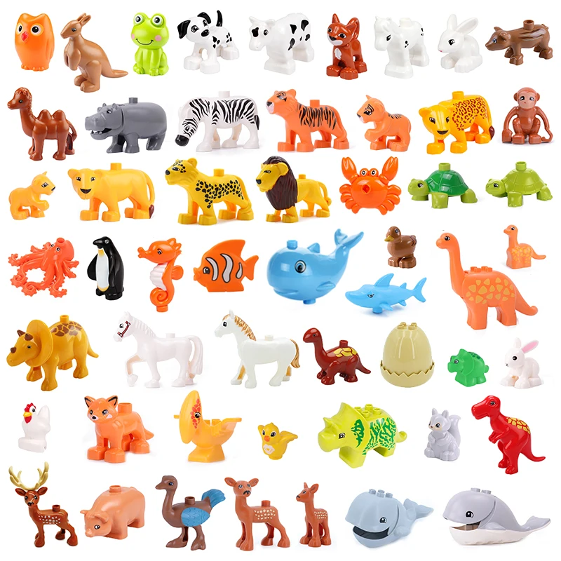 حيوانات كبيرة بنة للأطفال ، مستلزمات المزرعة ، الفيل ، القرش ، متوافق مع ألعاب duploed ، هدية