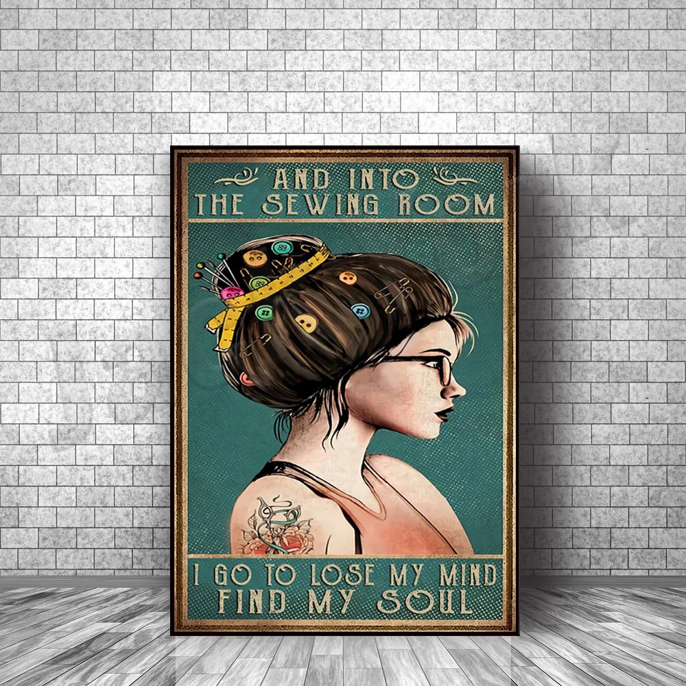Love Sewing, And Into The Sewing Room Poster, Vintage Sewing Poster, Gift for Sewing Lovers, Sewing Room Decor, Sewer Gift