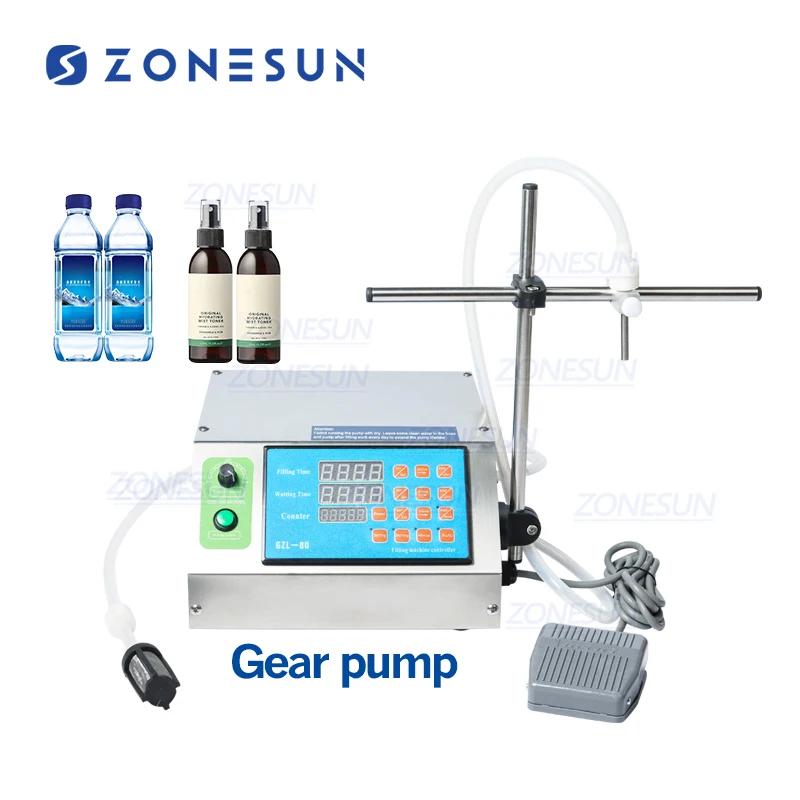 ZONESUN Gear Pump Bottle Water Filler Semi-automatic Liquid Vial Desk-top Filling Machine for Juice Beverage Drink Oil Perfume