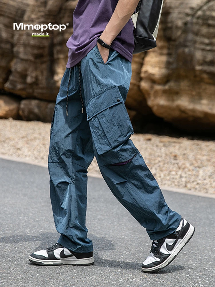 

MMOPTOP Men's Summer Outdoor Waterproof Windproof Cargo Pants Loose Straight Leg Functional Workwear Trousers Trendy Brand