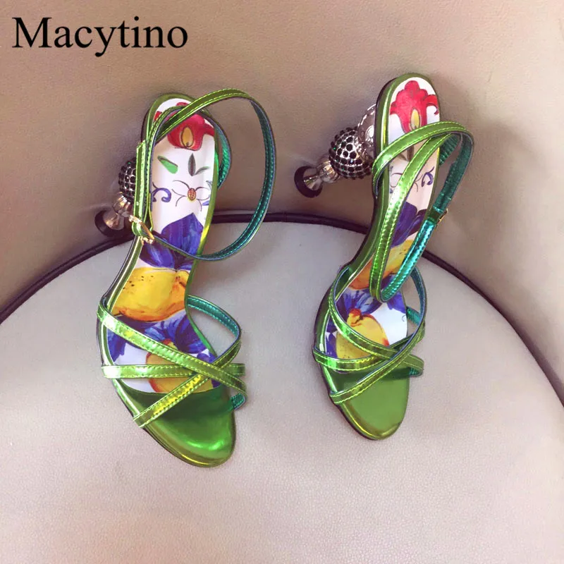 Rhinestone Gourd Heel Design Ladies High Heel Sandals Round Toe Weird Heel Fashion Party High Heel Sandals