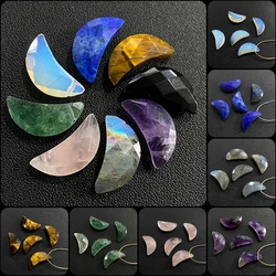 Top Drilled Moon Shape Stone Bead Natural Rose Quartz Amethyst Labradorite Pendant For Jewelry Making Earrings Necklace DIY 2pcs