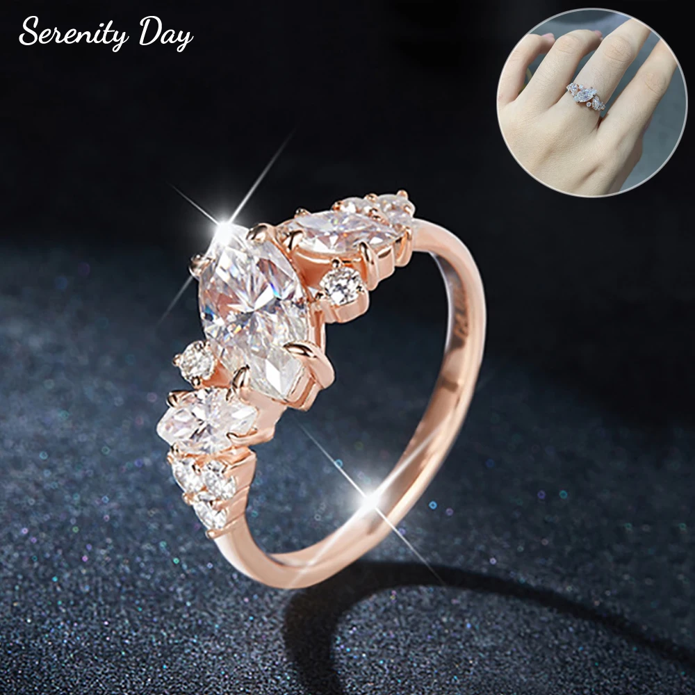 

Serenity 1.78ct Marquise Cut D Color Moissanite Rings for Women Gift 100% S925 Sterling Silver Plated 18K Eternity Rings Jewelry