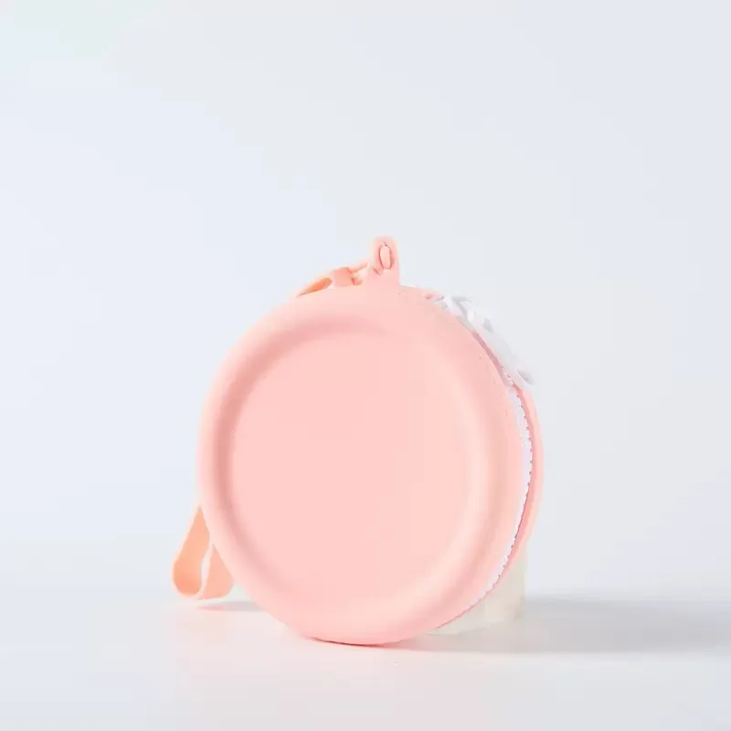 Round Silicone Coin Earphone Makeup Portable Zipper Key Bag 9*9cm