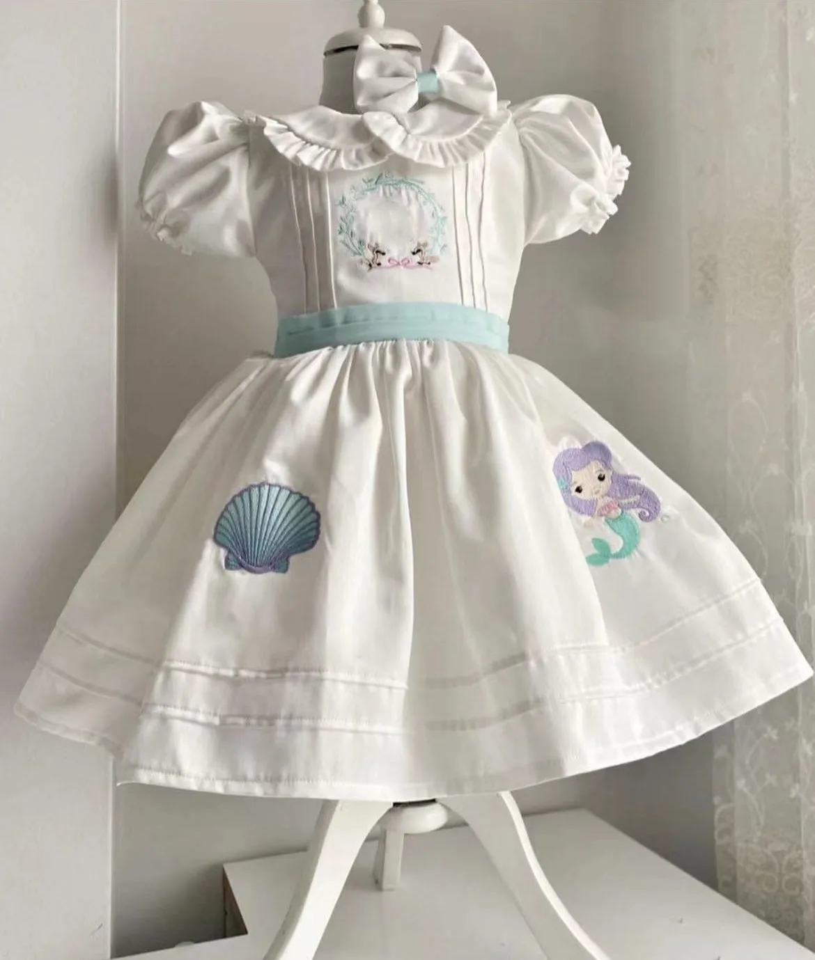 0-12Y Baby Girl Summer White Mermaid Embroidery Turkish Vintage Lolita Princess Ball Gown Dress for Birthday Eid