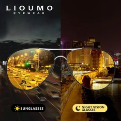 LIOUMO Top Quality Luxury Design Pilot Sunglasses Photochromic Polarized Night Vision Driving Glasses Men Women zonnebril heren