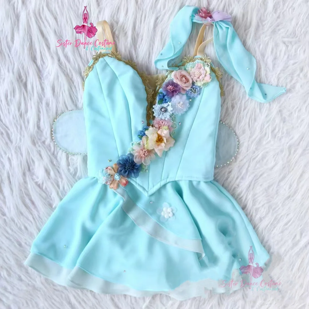 Cupid variations tutu high-end private custom adult children sky blue professional competition dress girl costume