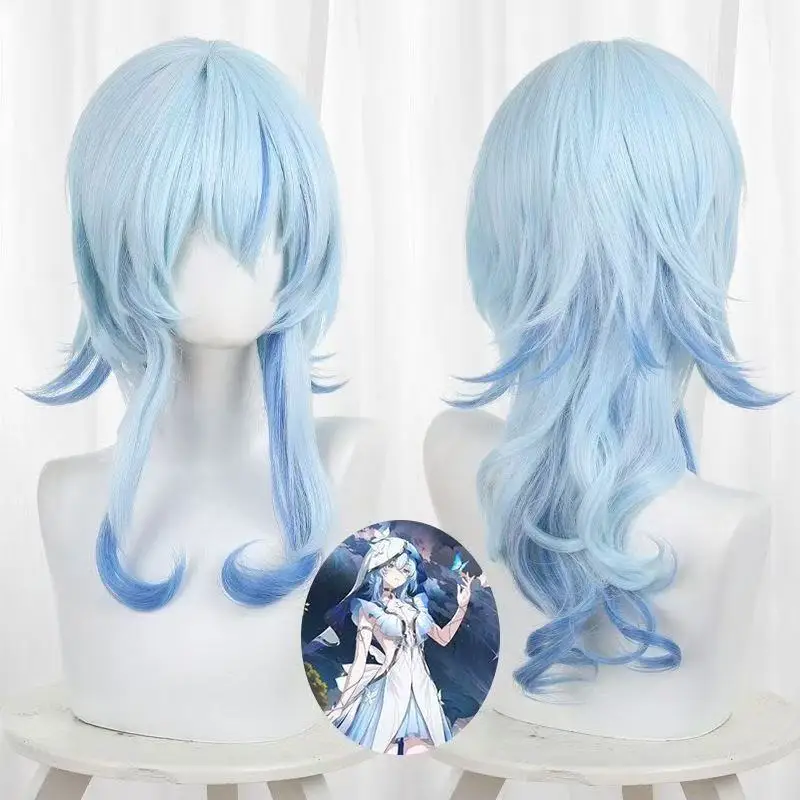 Wuthering Waves The Shorekeeper Cosplay Wig Blue Long Hair Black Shores Halloween Party for Women Game Role Play Props
