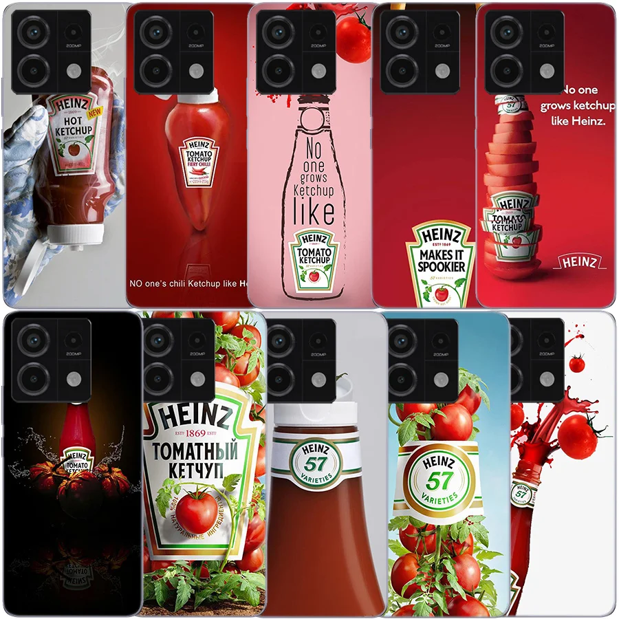 Cute Ins Heinz Tomato Ketchup Mustard Clear Phone Case For Xiaomi Redmi Note 11 11S 11T 11E 10 10S 9 9S 9T 8 8T Pro 7 K70 K60 K2