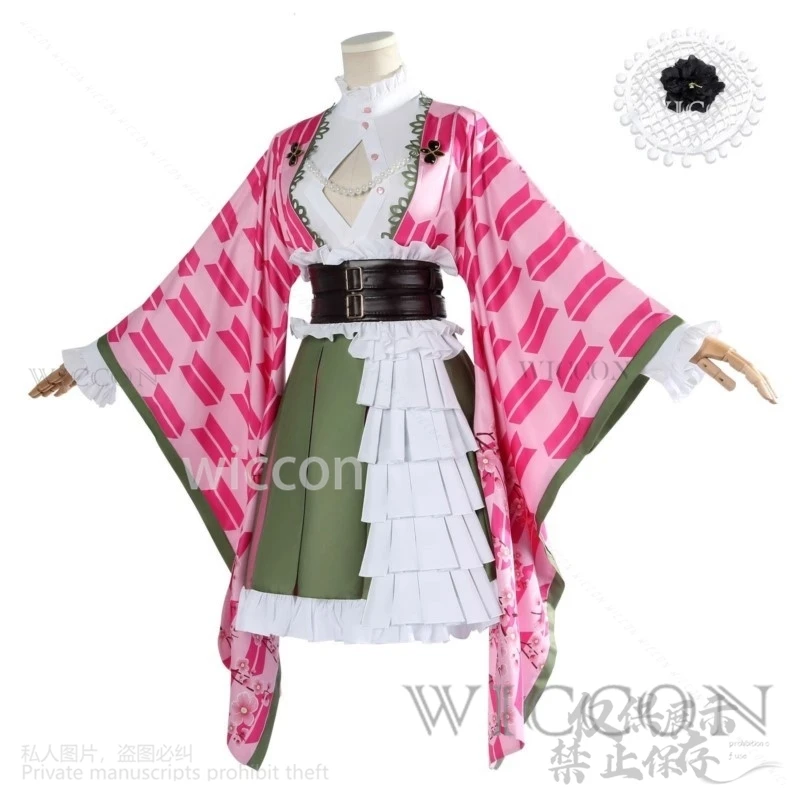 Kanroji Mitsuri Anime Demon Killer Cosplay Costume For Women Girls Adult Halloween Christmas Kimono Lolita Dress Wigs Customized