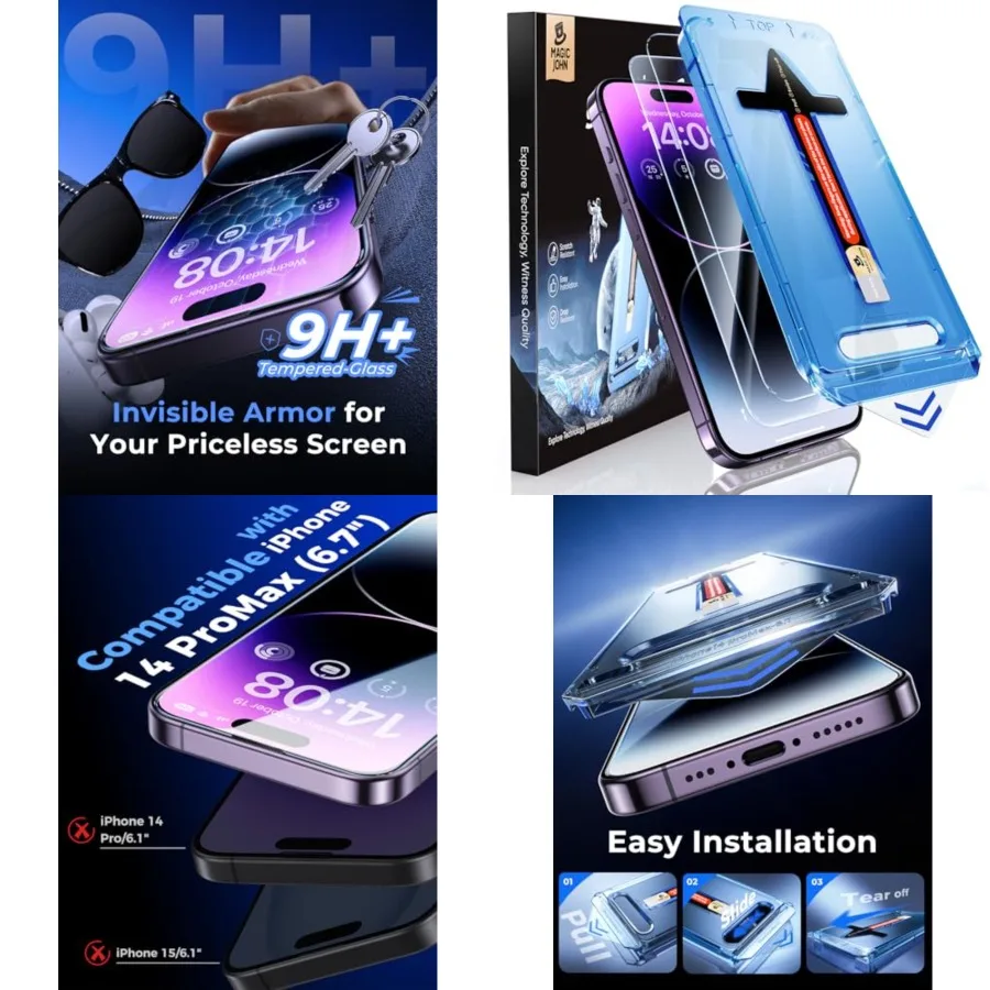 

2 Pack for Pro Max 6.7 inch Tempered Glass Screen Protector, Auto Dust-Elimination Installation, Bubble Free, Dynamic Island Co