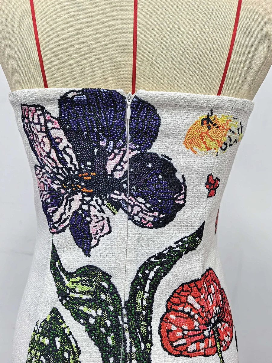 فستان قصير على طراز الحفلات مطبوع عليه ترتر VGH للنساء بدون حمالات بدون أكمام بخصر عالٍ فستان نسائي صيفي 2026 عصري