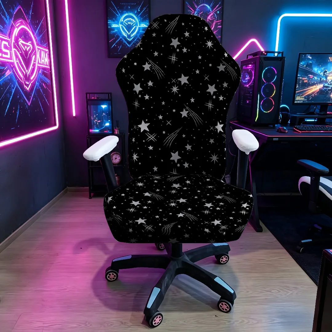 Black White Star & Meteor Gaming Chair Cover, E-sports Stretch Elastic Anti-Scratch Slipcover for Gamer & Office Chair