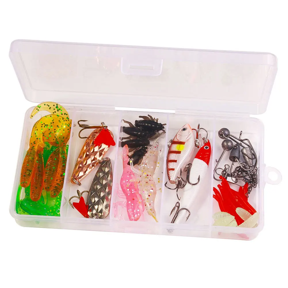 45 قطعة مجموعة طعوم الصيد خطاف الطعم الناعم والصلب يدور مع صندوق معالجة مجموعة طعوم الصيد لكرنك باس بايك #6