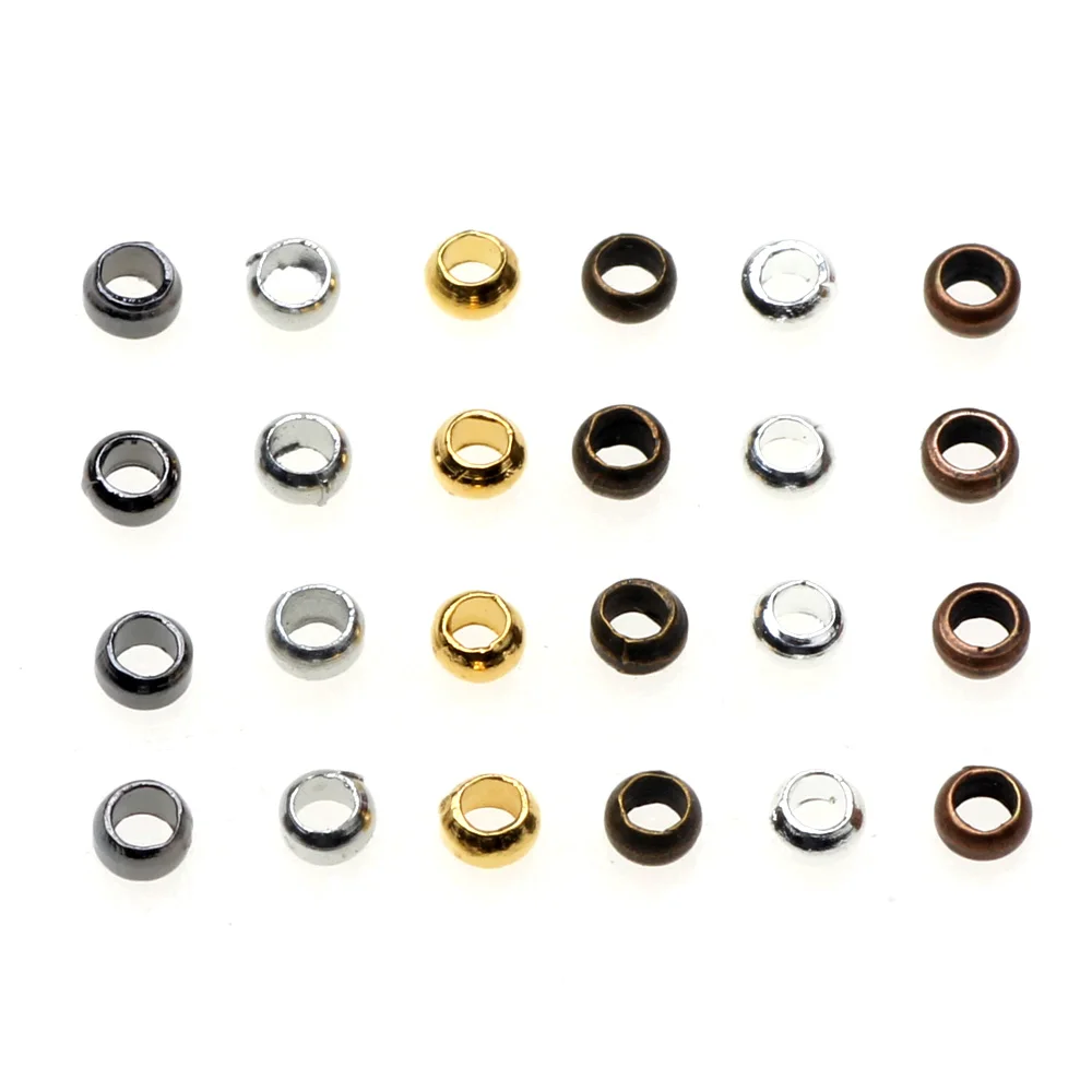 600PCS 2MM Copper Crimp Bead Rhodium/KC Gold/Bronze/Red Copper/Gun Black/Silver Color FOR Wire Rope Bracelet DIY Jewelry Making