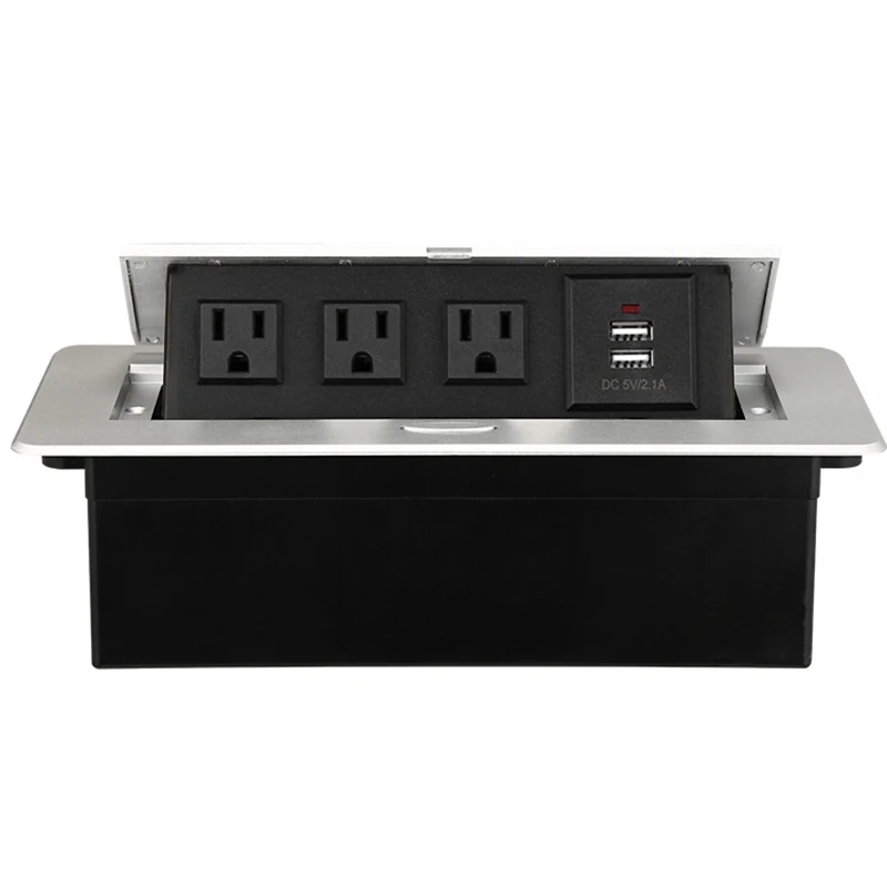 Tomada embutida de bancada, caixa elétrica, 2 portas USB, plug EUA, durável, 3 saídas-up