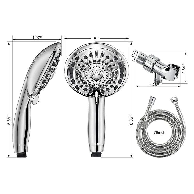 NEW-Shower Head High Pressure Shower Head Hand Held Shower Head With Hose And Adjustable Bracket 5 Spray Settings