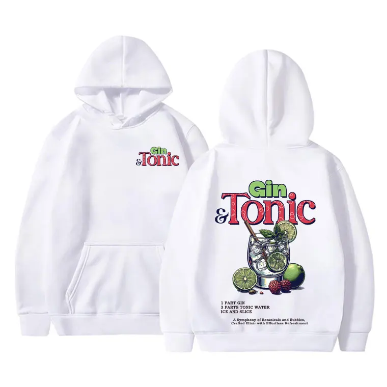 Funny Cin and Tonic Drink Cocktail Aesthetic Graphic Hoodie Men Women Fashion Oversized Sweatshirt Male Casual Fleece Hoodies