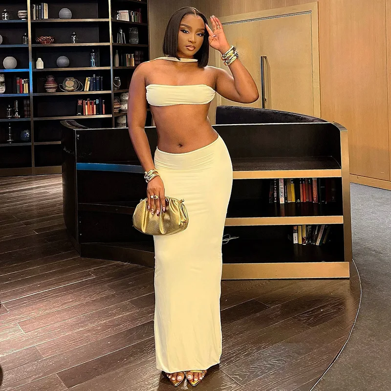 Fashionable Commuting Style Women's Random Cropped Skirt Set Low-waist Sleeveless Tube Top Trend Two-piece Outfit Lace