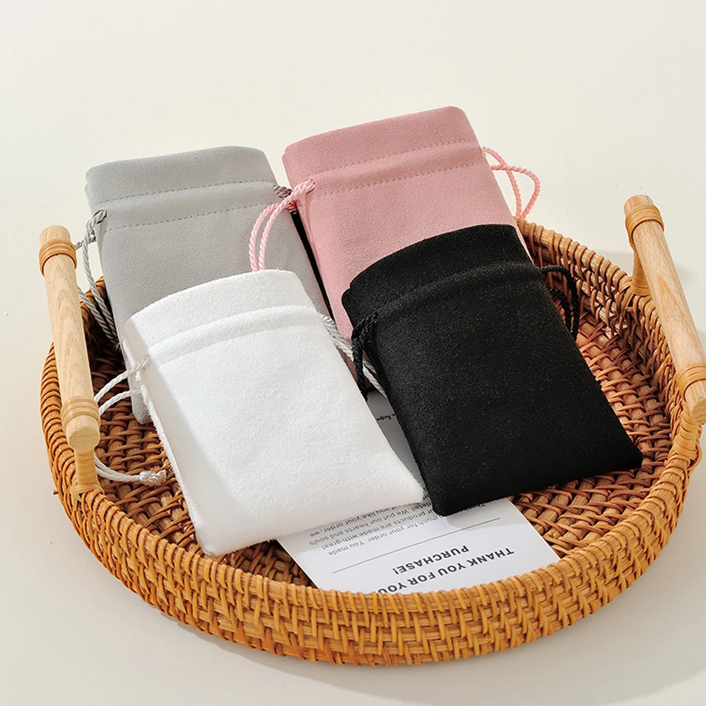 50Pcs Elegant Custom Logo Microfiber Jewelry Drawstring Bag Rings Earrings Gift Packaging Organizer Pouch Party Wedding Favors