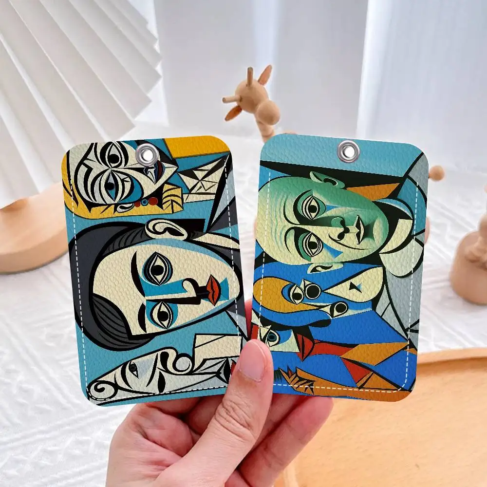 P-Picasso Style Painting Rectangle Keychain Card Holder, Badge Credit Card Holder, Student ID Card Holder, Bus Cards Cover