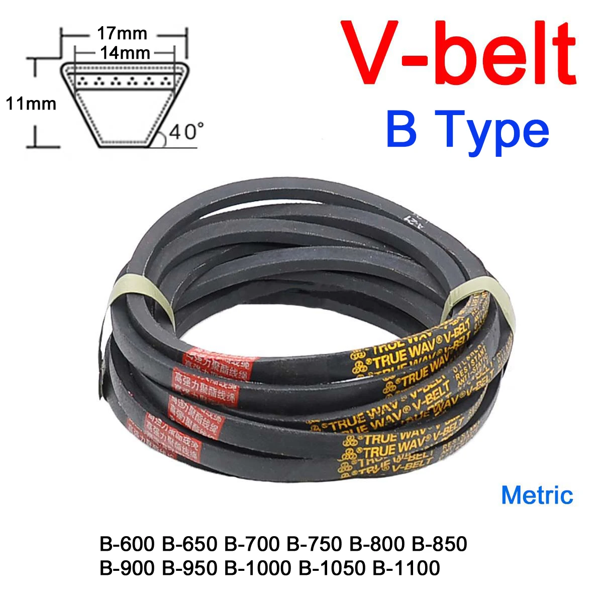 1Pc B Type V-belt Pitch Length 600 650 700 750 800 850 900 950 1000 1050 1100mm for Automotive Equipment Smooth Transmission