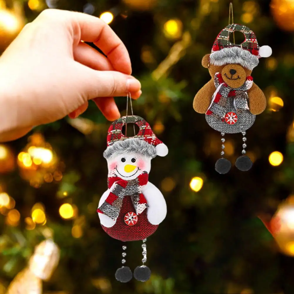 3D Cloth Doll Christmas Hanging Decoration Snowman Santa Claus Reindeer Bear Cute Holiday Xmas Tree Pendant Party Gift Pompom