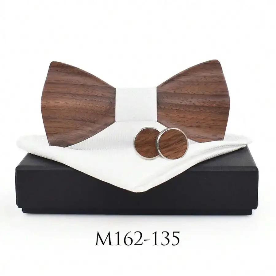 

Wooden Bow Tie Cufflinks And Pocket Square Set For Men Smart Casual