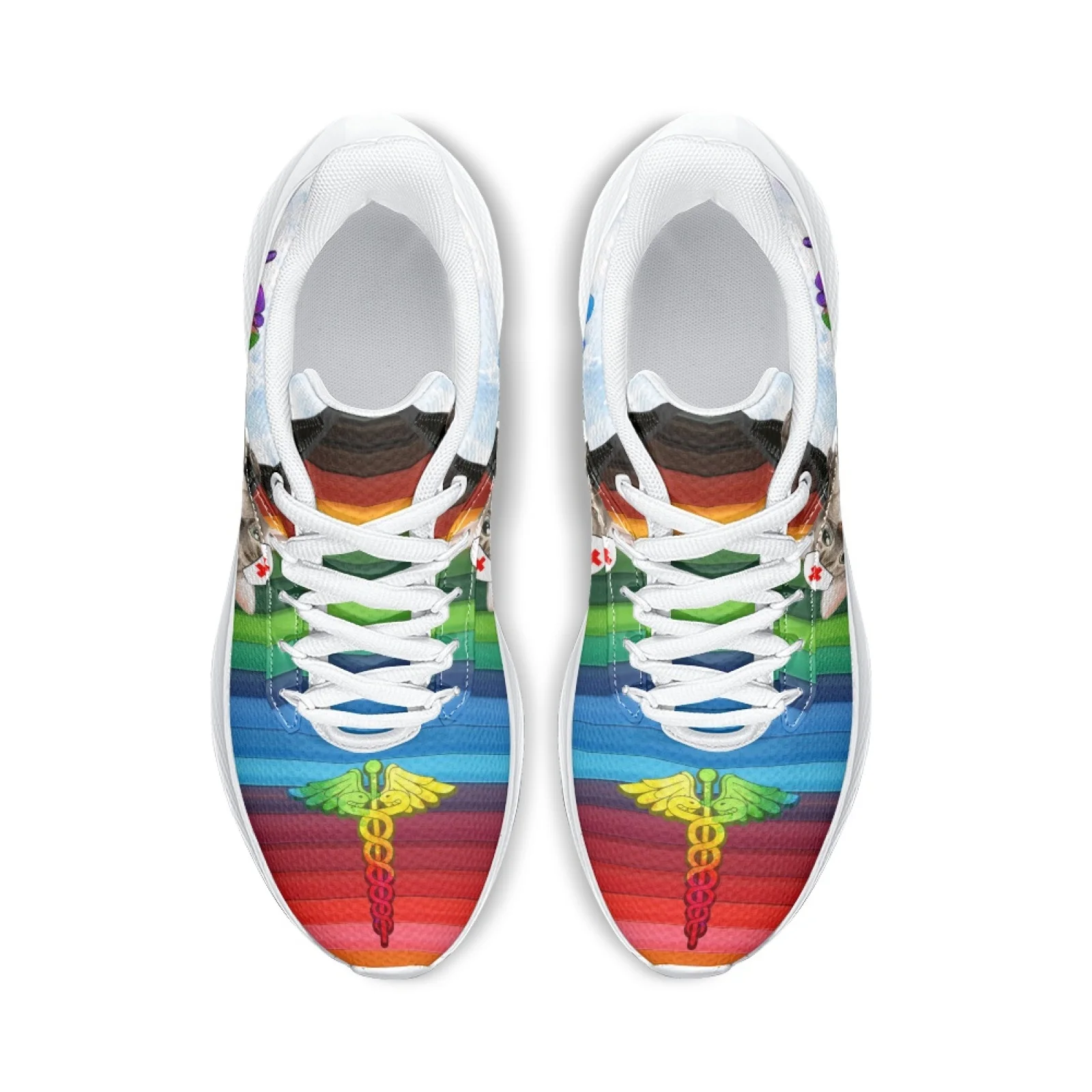 INSTANTARTS Mexican Striped Print Running Shoes Cartoon Nursing Cat Casual Sneakers Nurse Medical Walking Shoes Zapatos Mujer