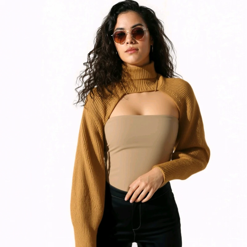 

Водолазка с длинным рукавом, вязаный пуловер, сексуальные укороченные топы, модный трикотаж, женский короткий свитер Y2k, осенний продаваемый вязаный топ для девочек