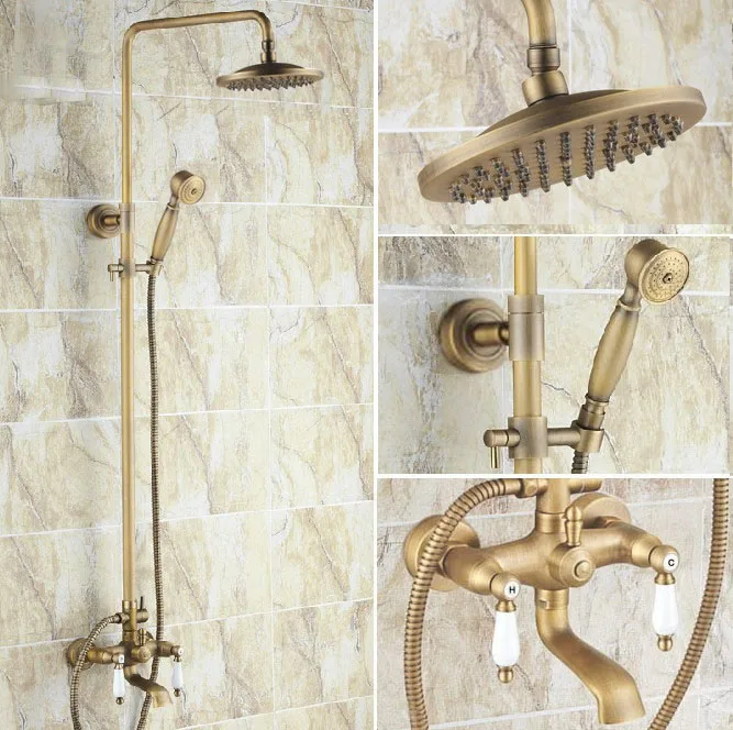 

Rainfall/Handheld Shower Faucet Set Antique Brass Dual Ceramic Lever Bathroom Bath Tub Hot And Cold Water Mixer Taps Kit Drs003