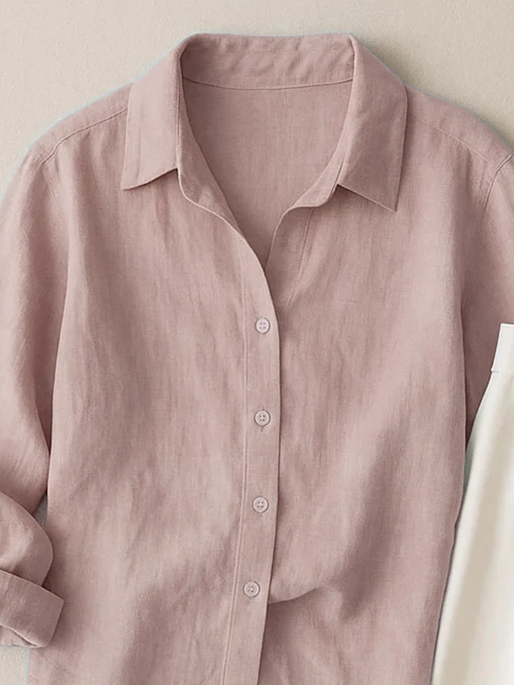 Losse Casual Kleur Katoen Linnen irt Dames Lente Herfst Nieuwe Sle Veelzijdig High-End Gevoel Lange Sve Linnen irt