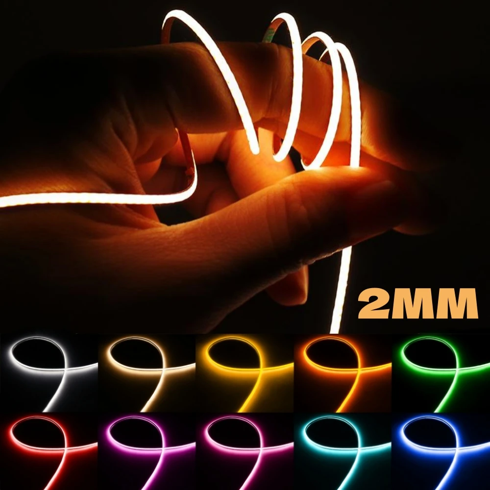 5M Ultra Thin Narrow 2MM COB LED Strip Light 5V 12V 480LEDs Flexible Soft Adhesive Tape Lamp Bar Car Room Decor Linear Lighting