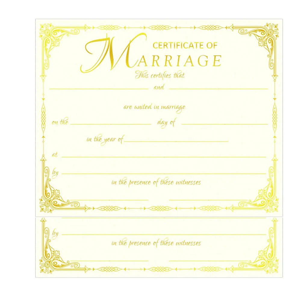 25Pcs Marriage Certificates with Gold Foil Edges Blank Certificate Paper Wedding Certificates Blank Wedding Certificate