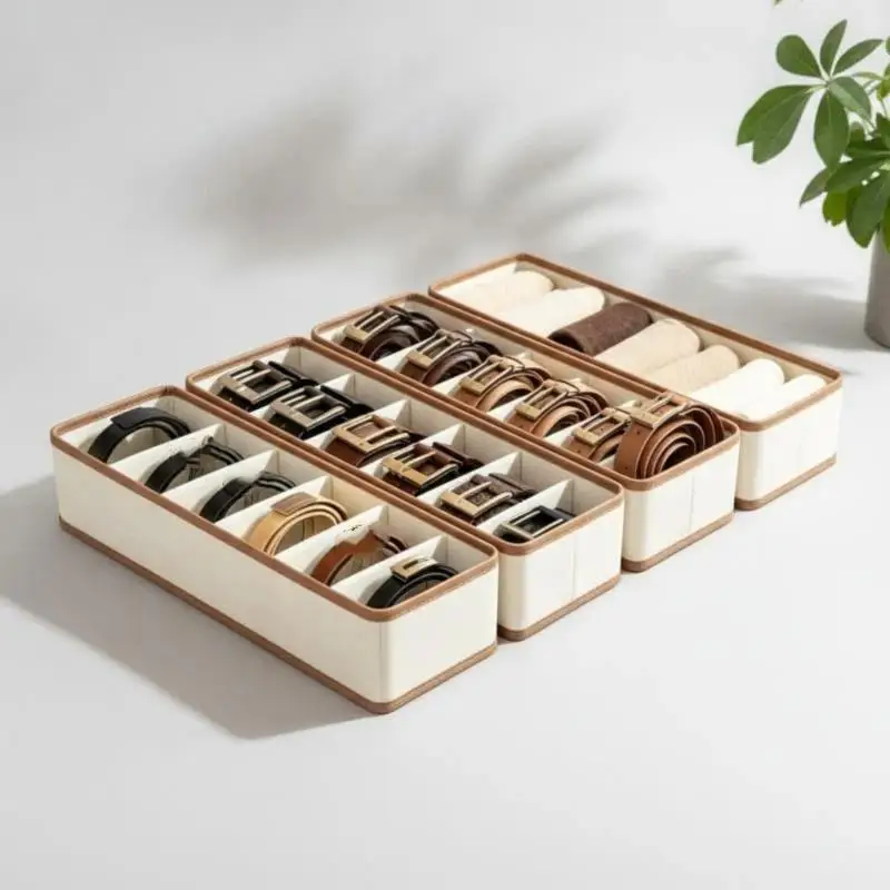 Faux Leather 6 Grid Drawer Divider Storage Tray Belt Necktie Scarf Keeper For Closet Household Garment Accessory Arrangement Su