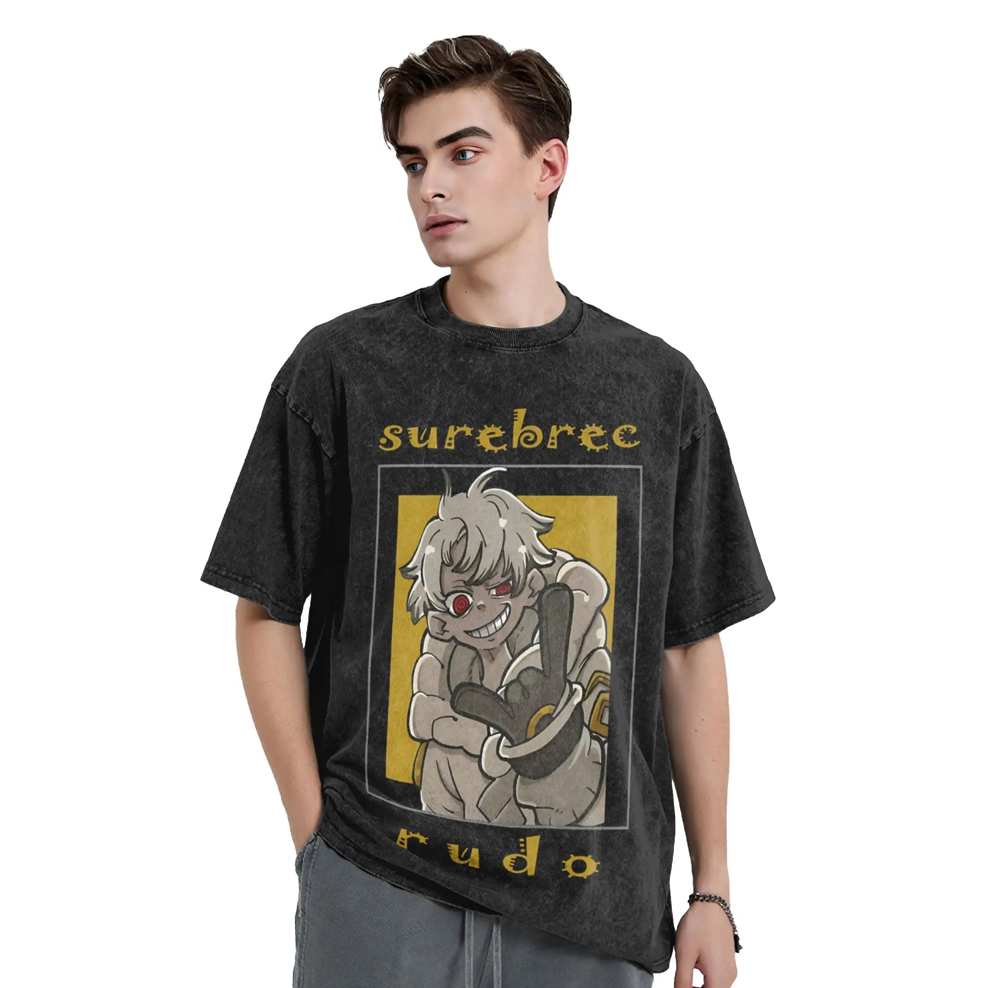 

Rudo Surebrec Gachiakuta Anime Washed T Shirt Streetwear Hip Hop Retro T-Shirt Tee Shirt Men Women 100% Cotton Oversize Summer