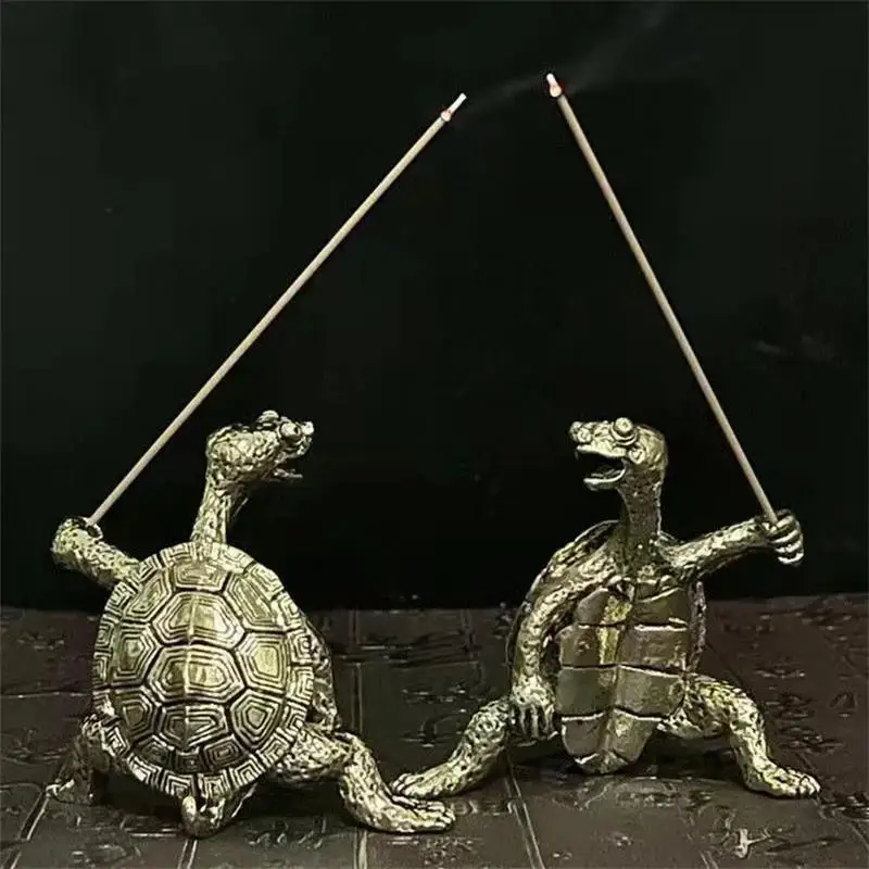 Antique Copper Kung Fu God Turtle Line Censer Creative Incense Holder Home Room Funny Line Incense Tea Table Decoration supplies