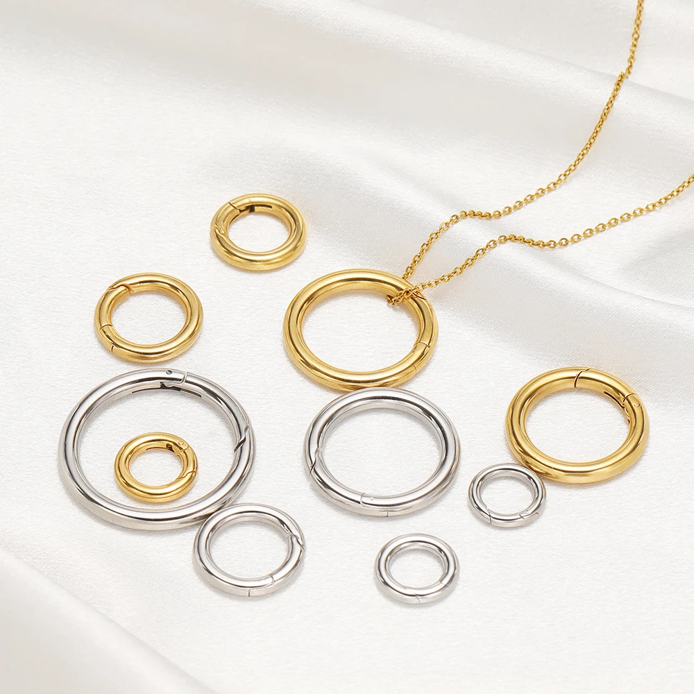 2Pcs/Lot Round Spring Clasps Stainless Steel Gold Plated Keyrings Buckles Connectors for DIY Jewelry Bag Hooks Making Components