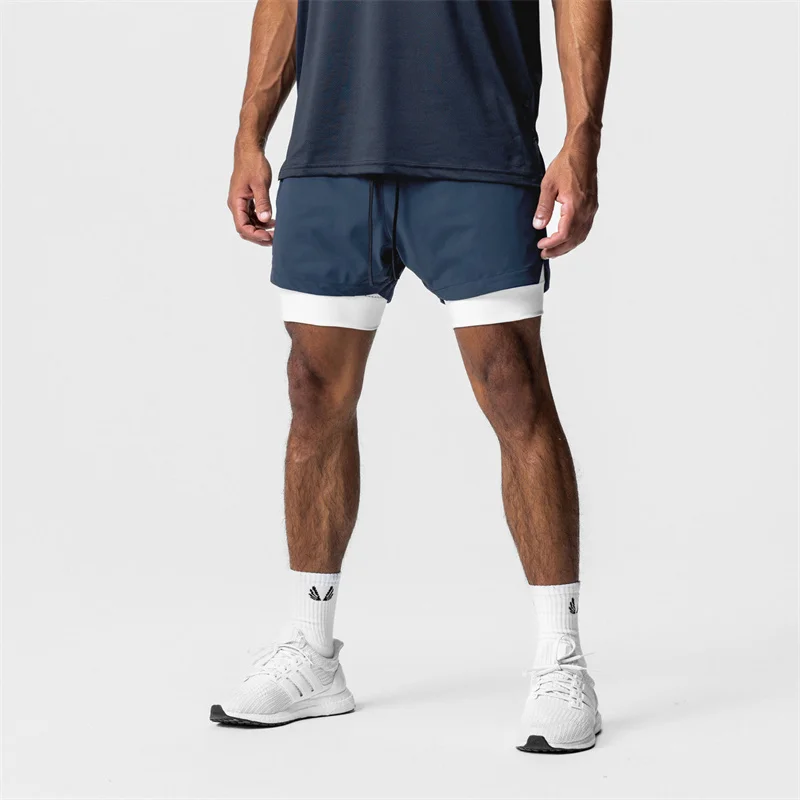 New Summer woven double-deck shorts Gyms Fitness Quick Dry Beach Shorts men 2 In 1 Multi-pocket sweatpants men Running shorts